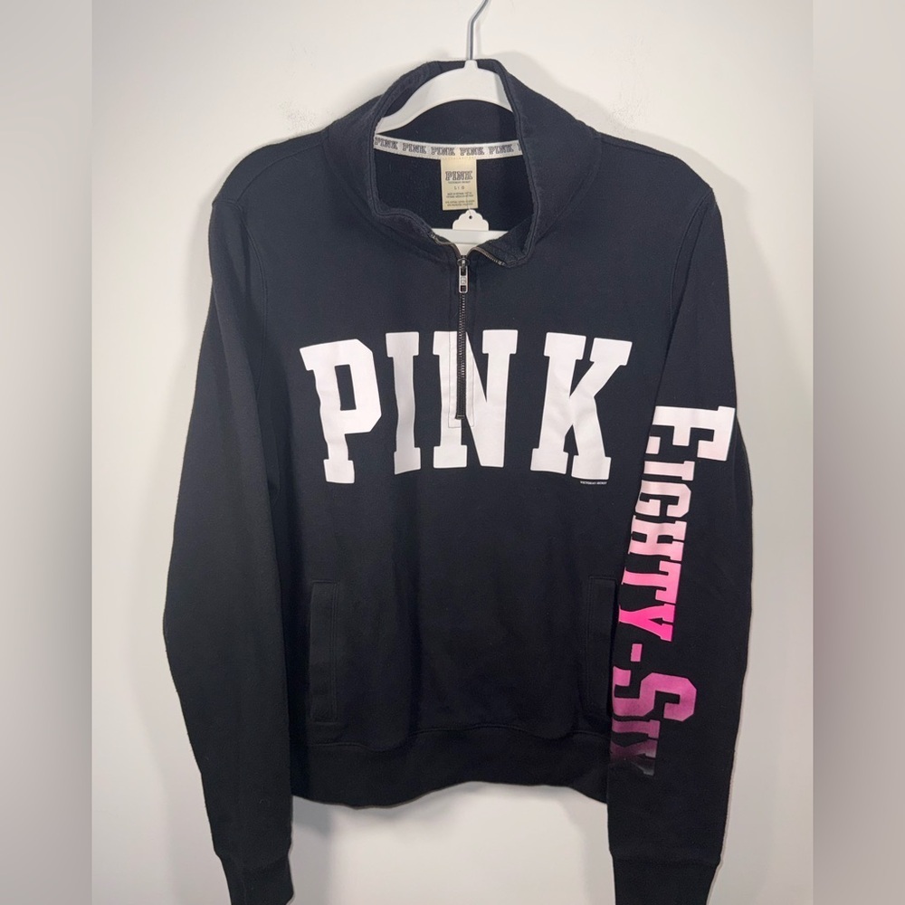 Pink Victoria's Secret Y2K Womens Black and White half Zip Pullover size Large